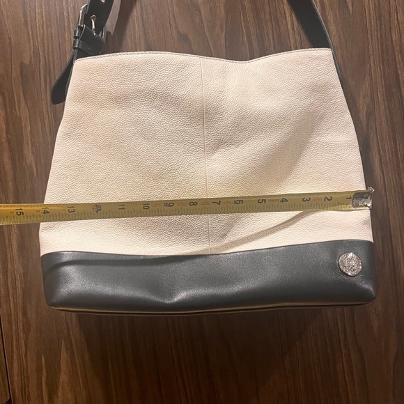 Vince Camuto - Cream & Black Genuine Leather Shoulder Bag - Silver Hardware - Picture 8 of 9